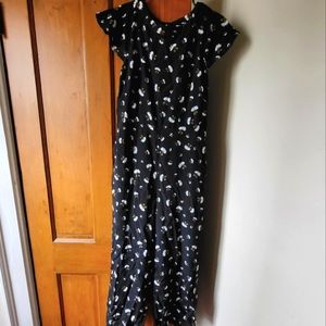 LOFT Size 10 black floral pattern romper with flutter sleeves and tie back